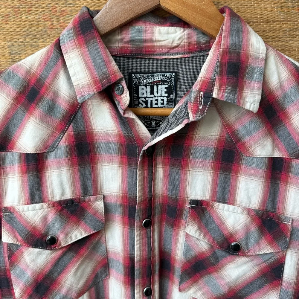 Men's Plaid Pearl Snap Button Western Shirt